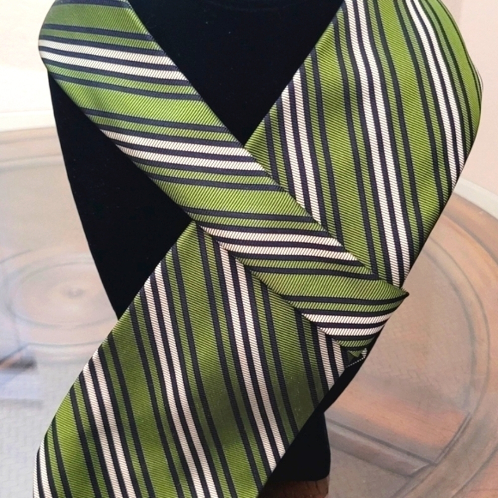 Mens Tie Green Black White Striped St. Patricks Day Office